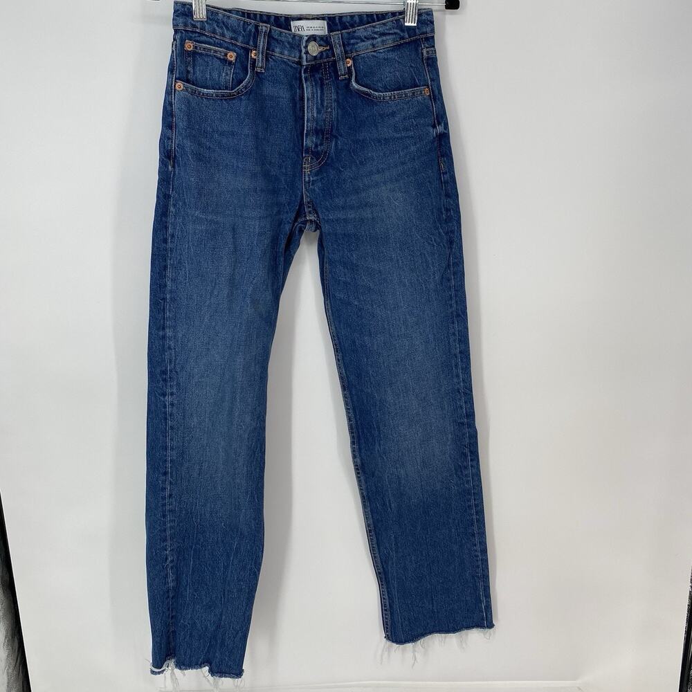 Zara High Rise Button Fly Straight Leg Blue Jeans Women's Size 4